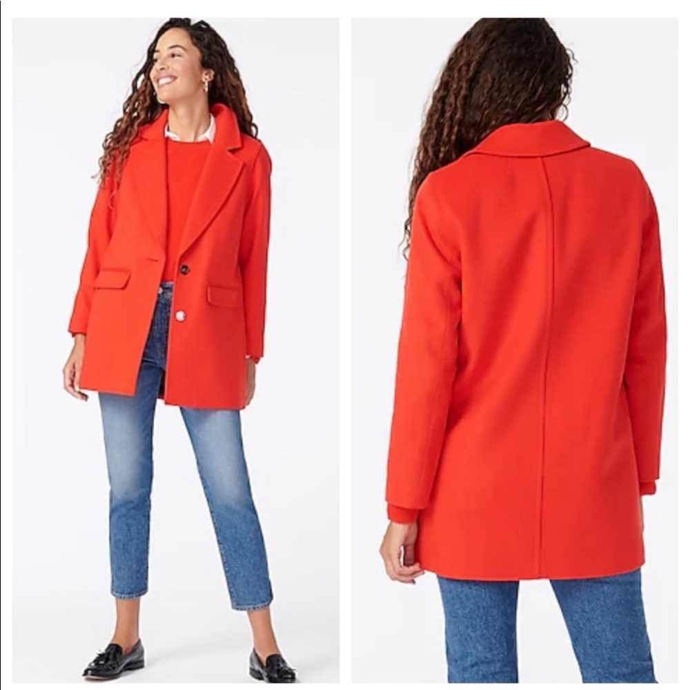 J. Crew Blazer Coat Italian Wool Cashmere Blend Like New Large Red